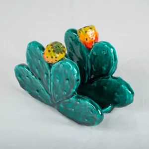 PORTA TOVAGLIOLI IN CERAMICA DECORO FICHI D’INDIA VERDE RAME