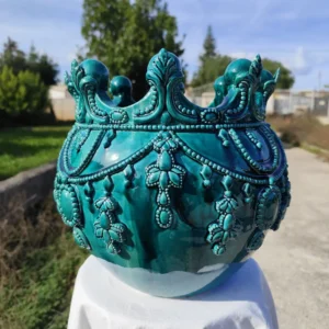 SOTTOPIANTA REALE IN CERAMICA H CM 30, DIAMETRO 28 VERDE RAME